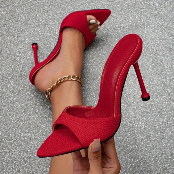 Never Worn Fashionable Red Mule Stiletto Heels - Picture 1 of 7